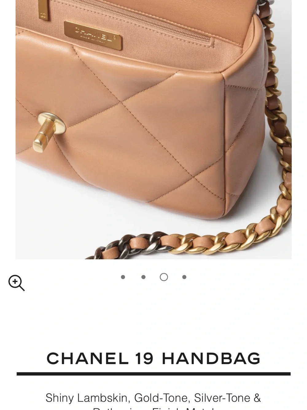 CHANEL 19 Quilted Shoulder Bag in Tan with Gold Chain